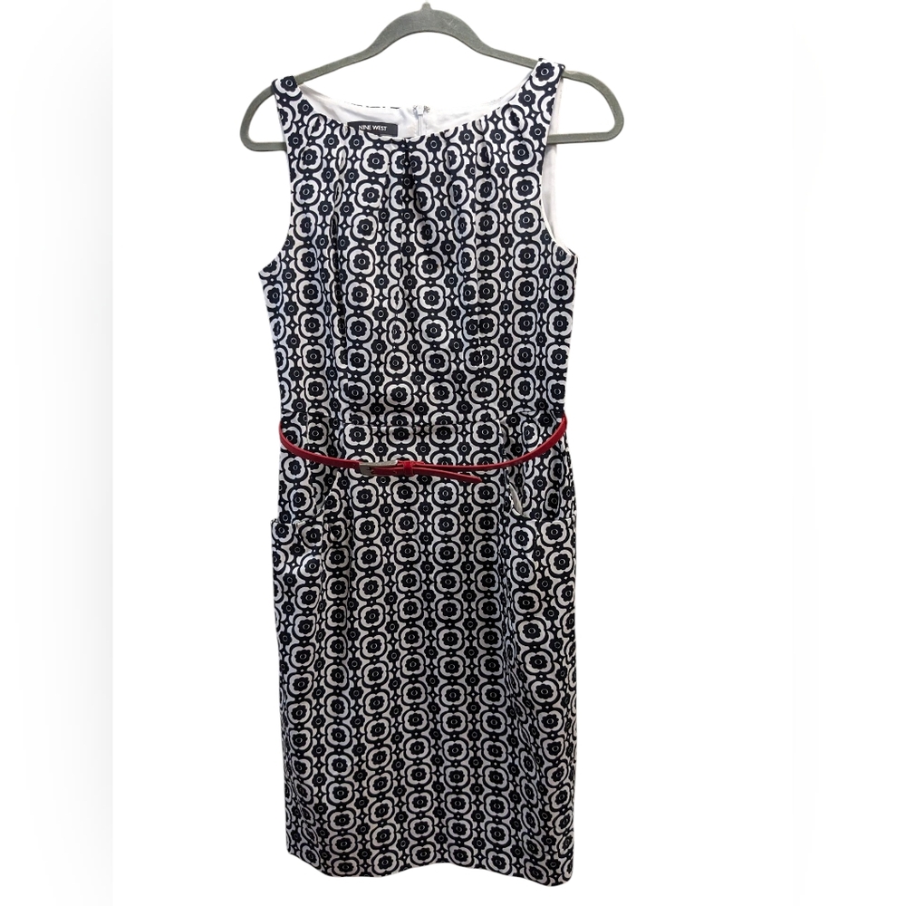 Nine West Black & White Sleeveless Sheath Midi Dress- Size S